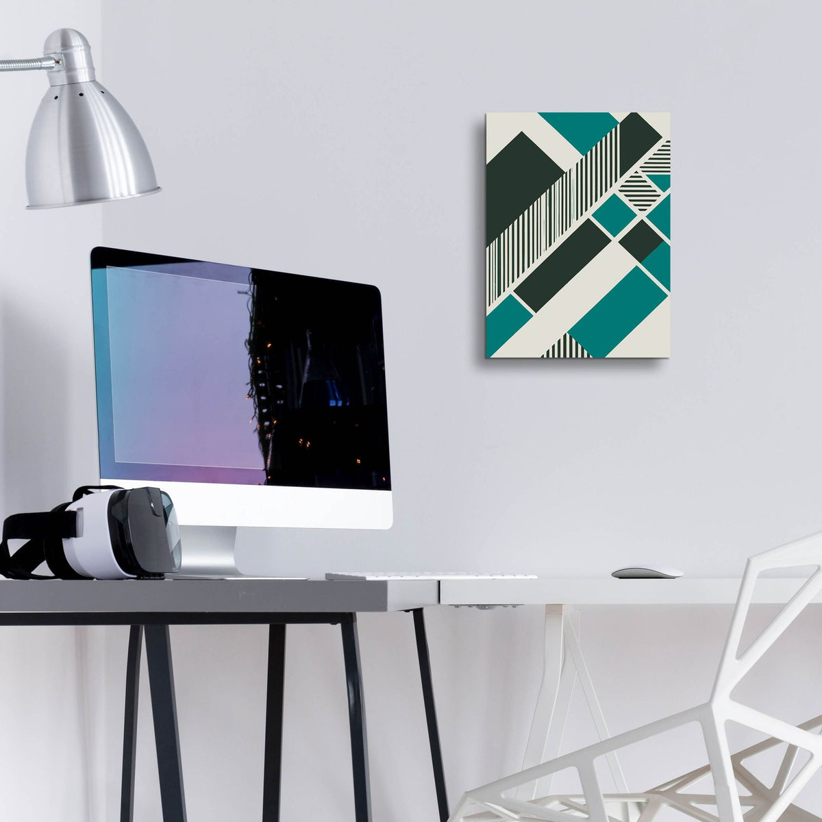 Geometric Teal by Andreas Magnusson - 12x16 acrylic wall art in a room