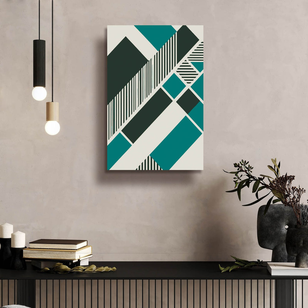 Geometric Teal by Andreas Magnusson - 16x24 acrylic wall art in a room