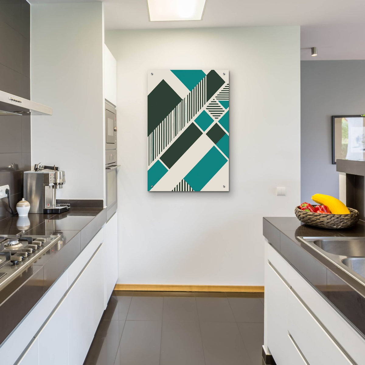 Geometric Teal by Andreas Magnusson - 24x36 acrylic wall art in a room