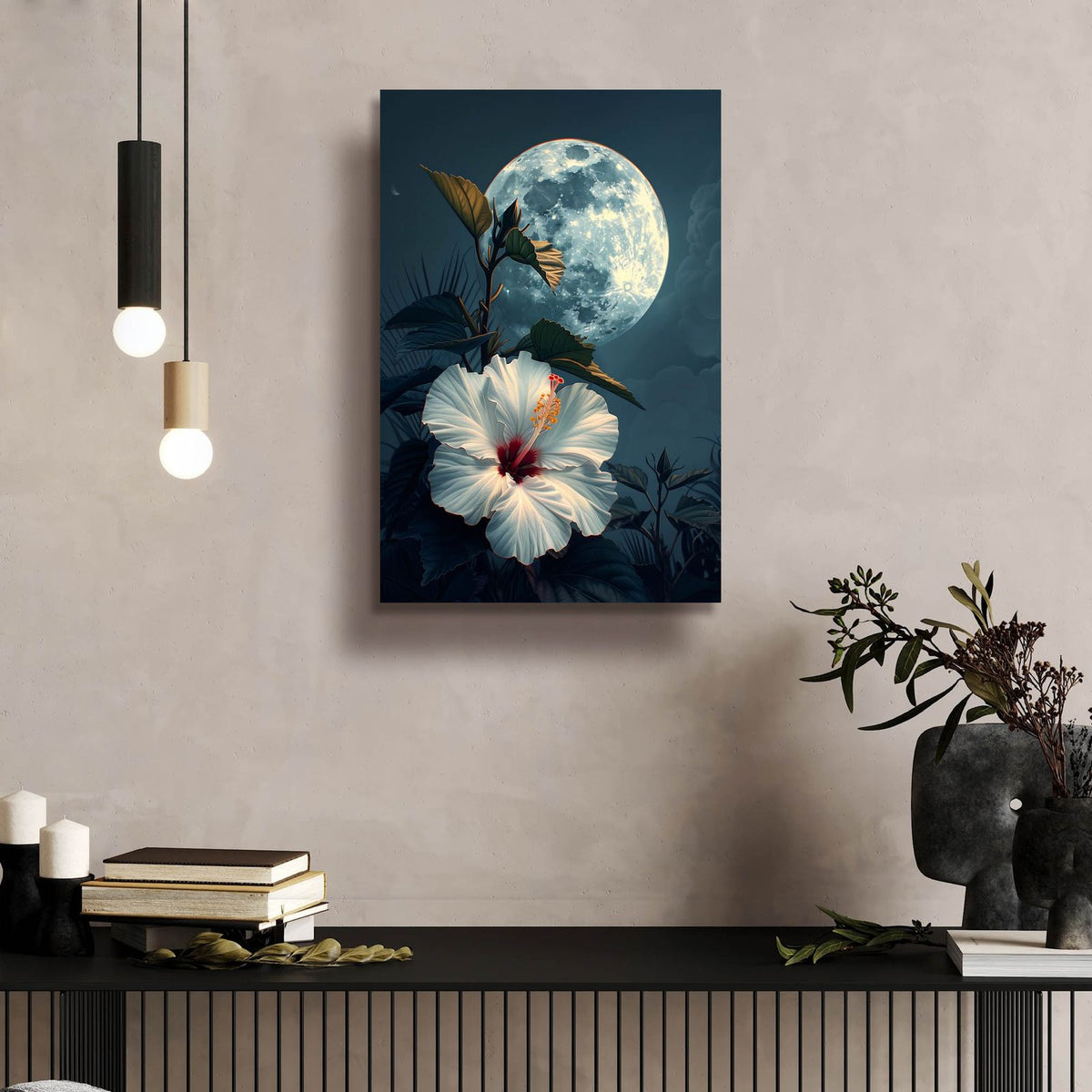 Hibiscus And The Moon by Andreas Magnusson - 16x24 acrylic wall art in a room