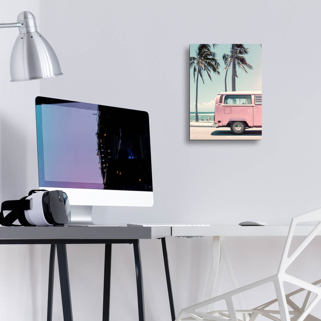 Pink Bus At The Beach by Andreas Magnusson - 12x16 acrylic wall art in a room