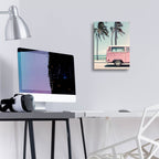 Pink Bus At The Beach by Andreas Magnusson - 12x16 acrylic wall art in a room