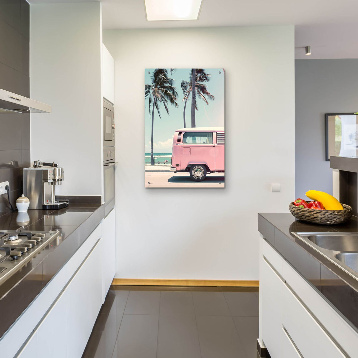 Pink Bus At The Beach by Andreas Magnusson - 24x36 acrylic wall art in a room