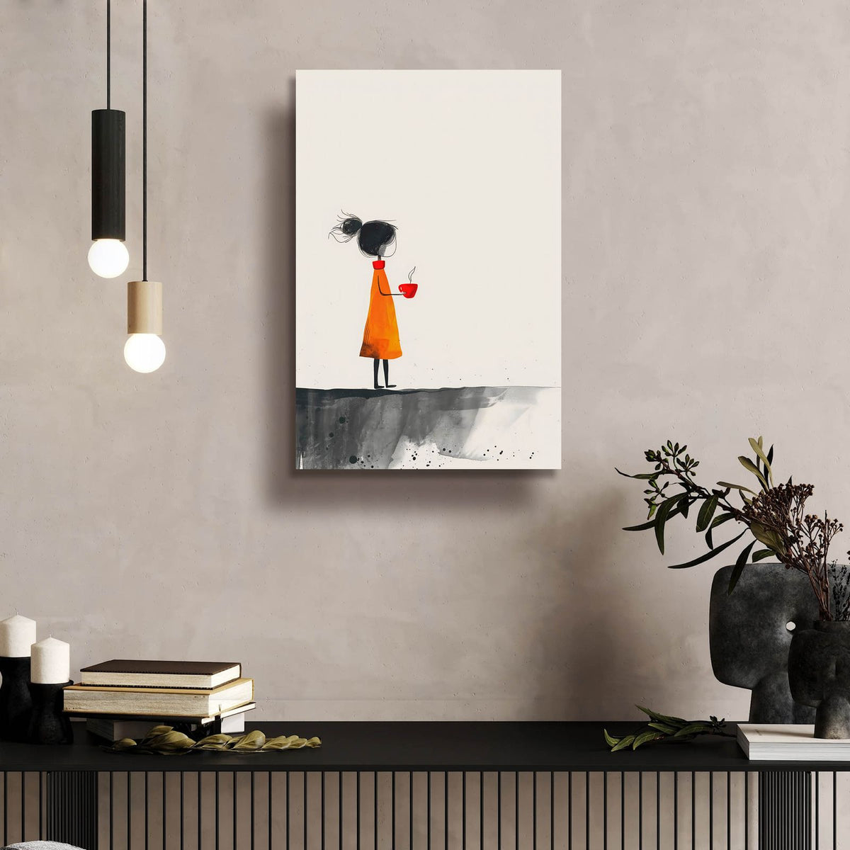 The Girl With The Red Coffee Cup by Andreas Magnusson - 16x24 acrylic wall art in a room