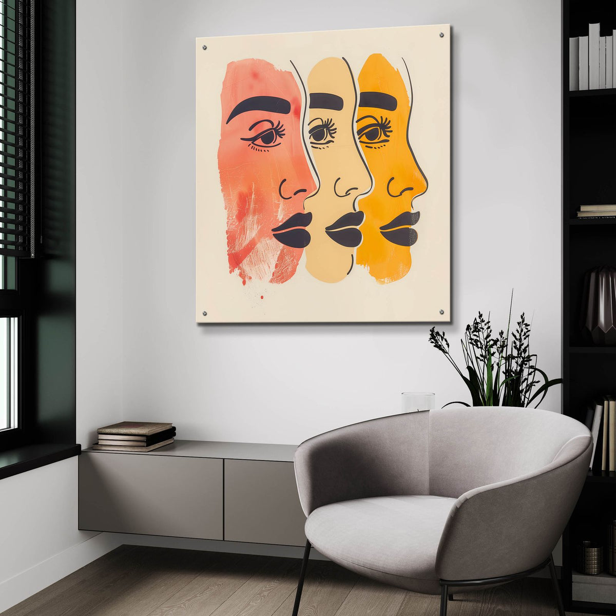 Three Faces by Andreas Magnusson - 36x36 acrylic wall art in a room