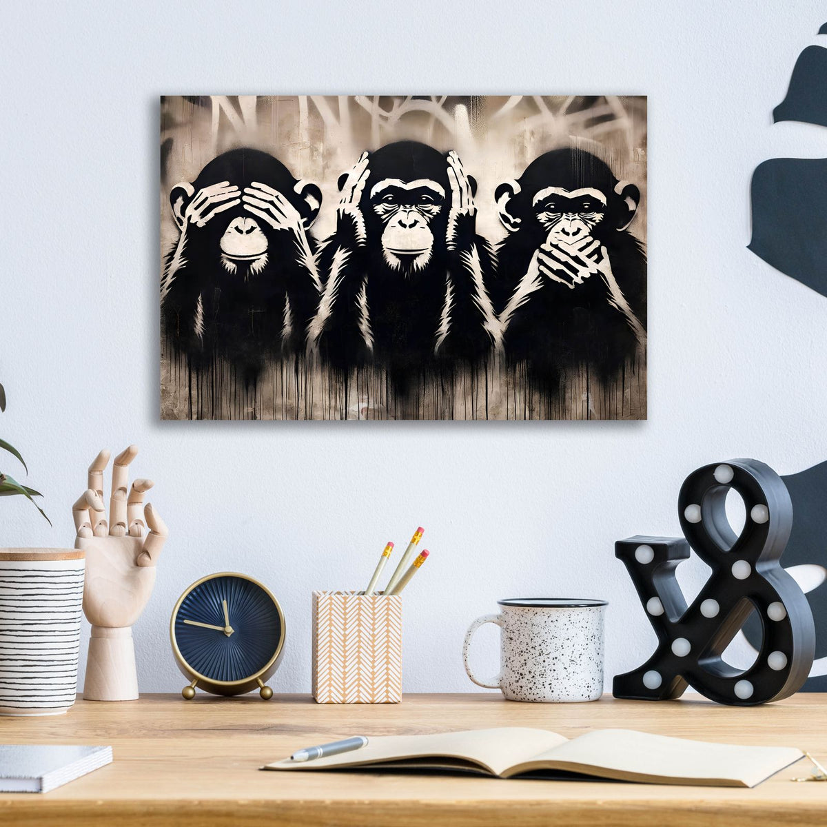 Three Wize Monkeys by Andreas Magnusson - 16x12 acrylic wall art in a room