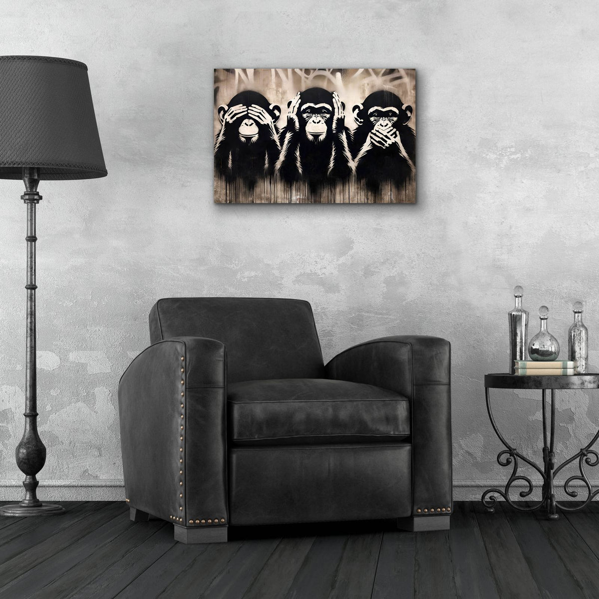 Three Wize Monkeys by Andreas Magnusson - 24x16 acrylic wall art in a room