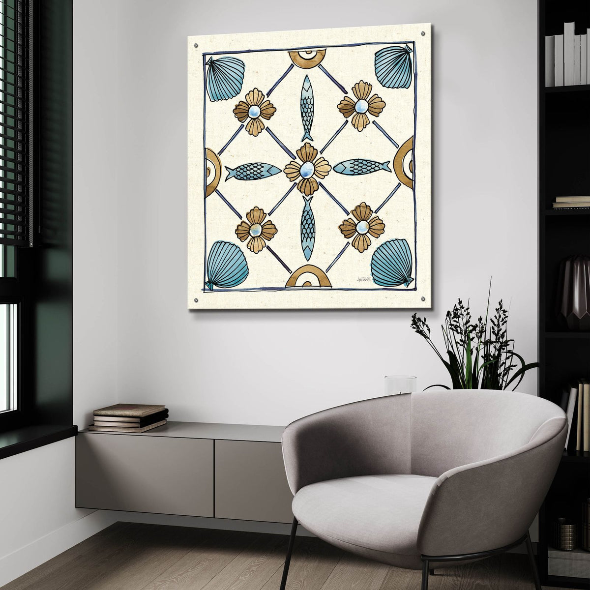 Coastal Breeze Tile 2 by Anne Tavoletti - 36x36 acrylic wall art in a room