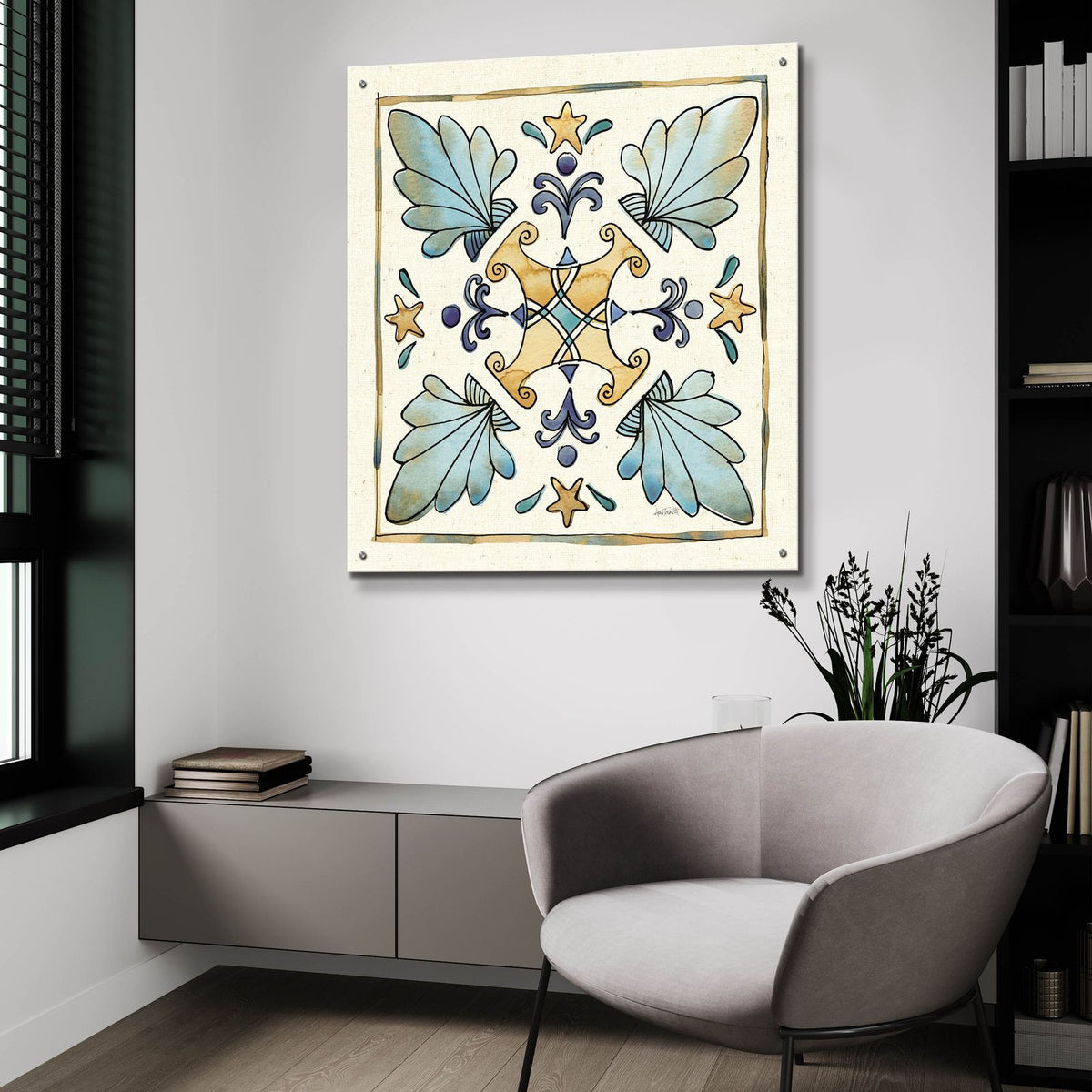 Coastal Breeze Tile 3 by Anne Tavoletti - 36x36 acrylic wall art in a room