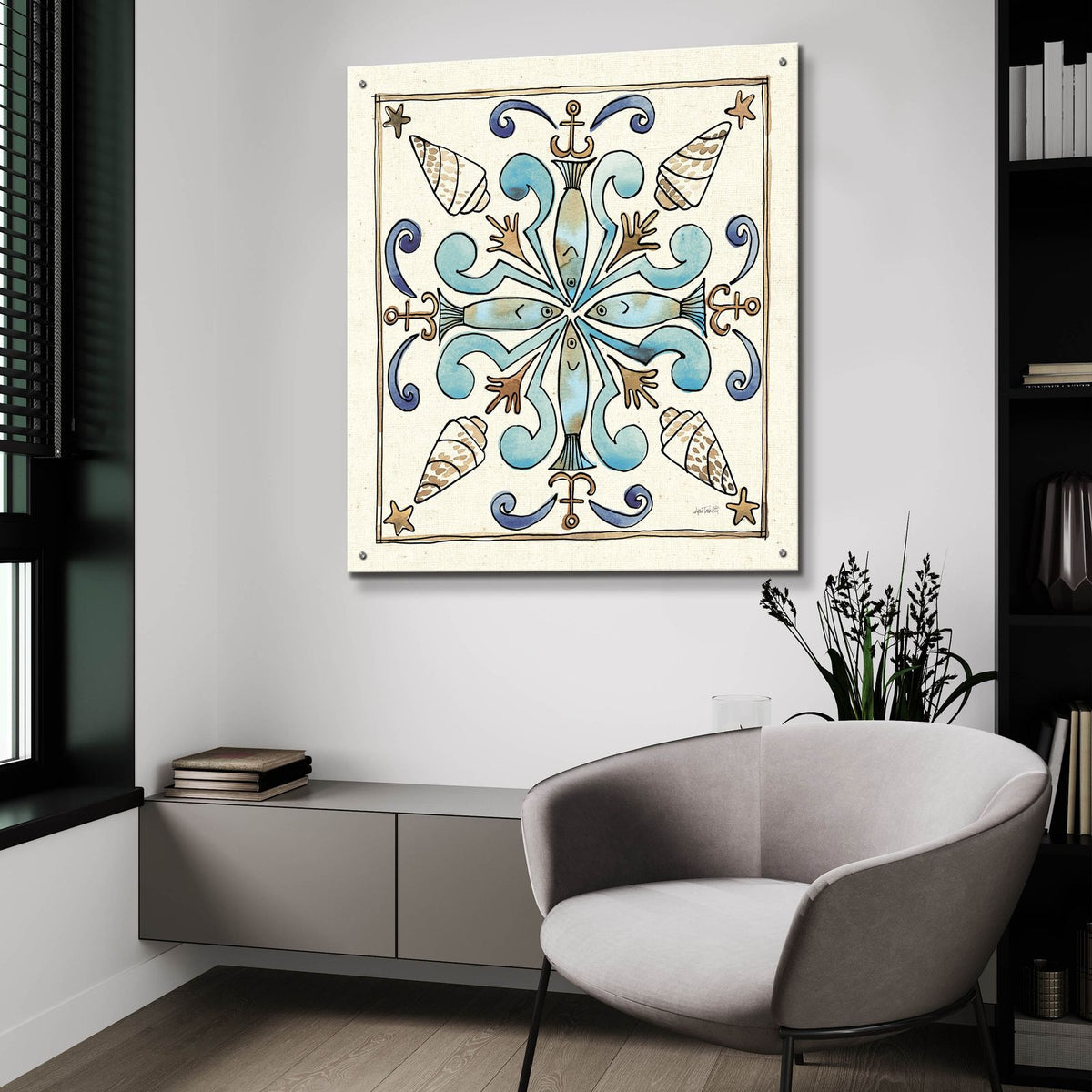 Coastal Breeze Tile 4 by Anne Tavoletti - 36x36 acrylic wall art in a room