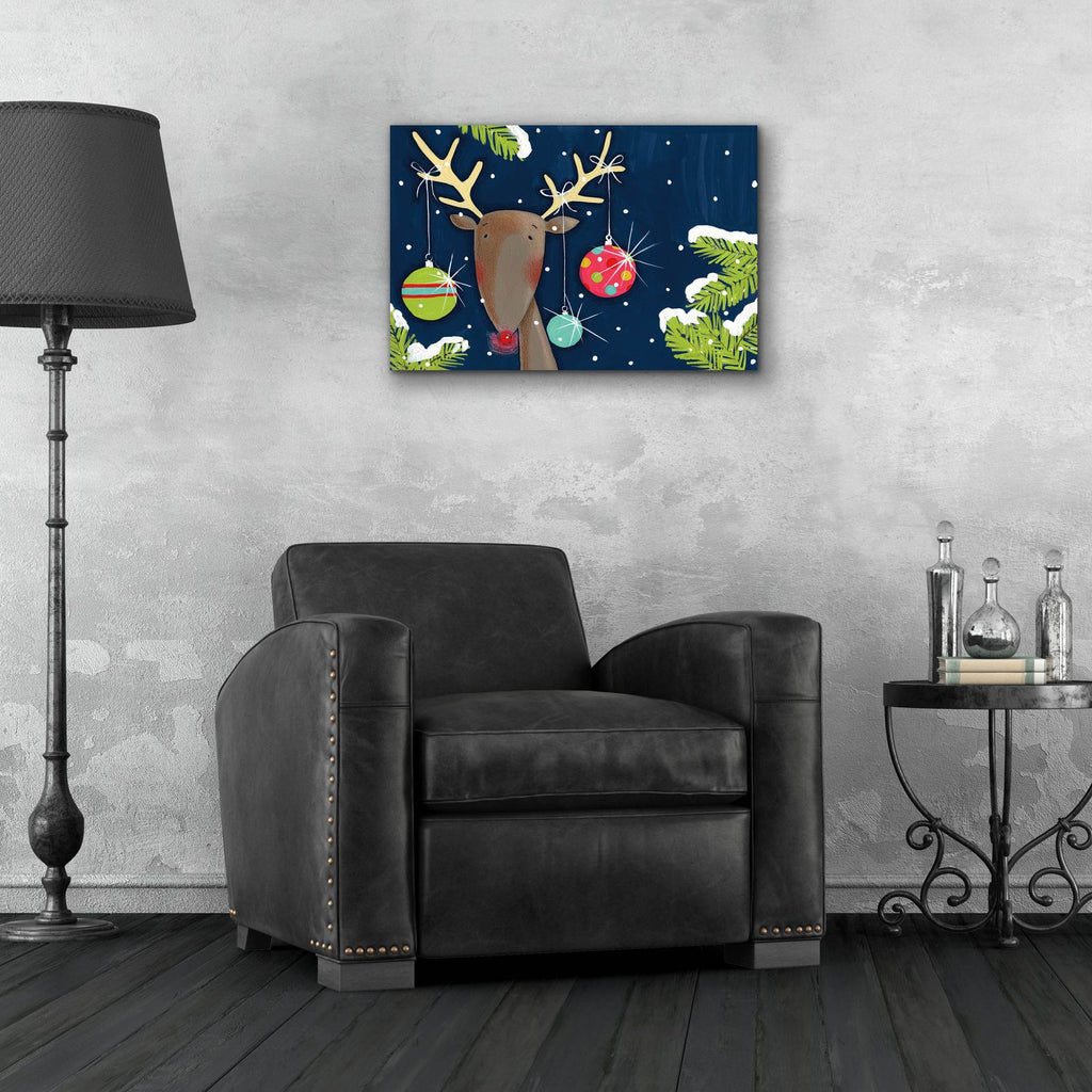 Bright Christmas Deer Blue by Anne Tavoletti - 24x16 acrylic wall art in a room