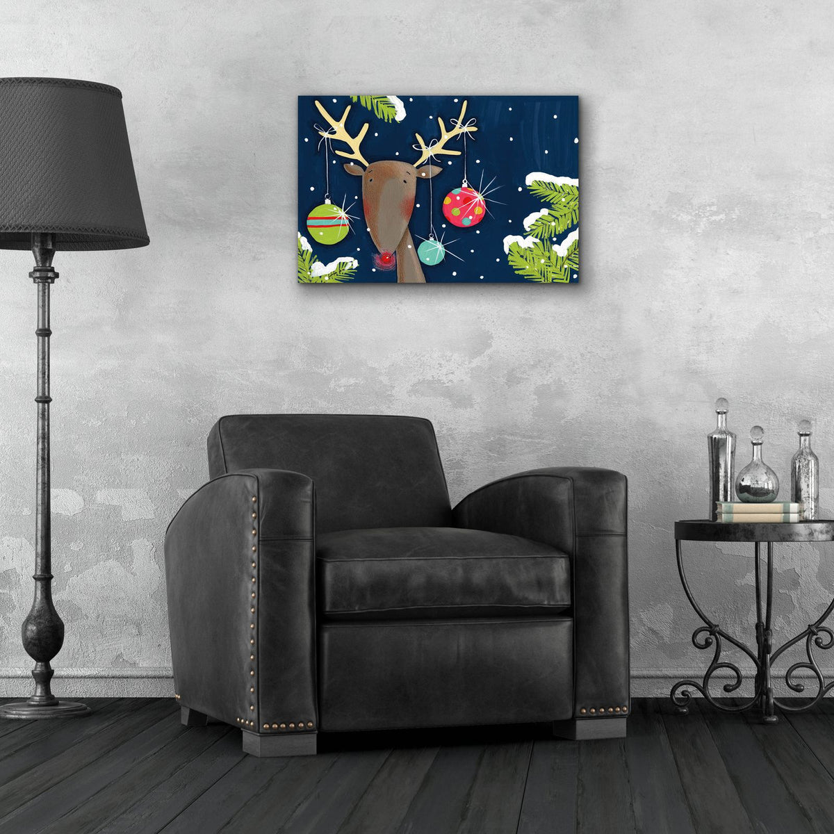 Bright Christmas Deer Blue by Anne Tavoletti - 24x16 acrylic wall art in a room