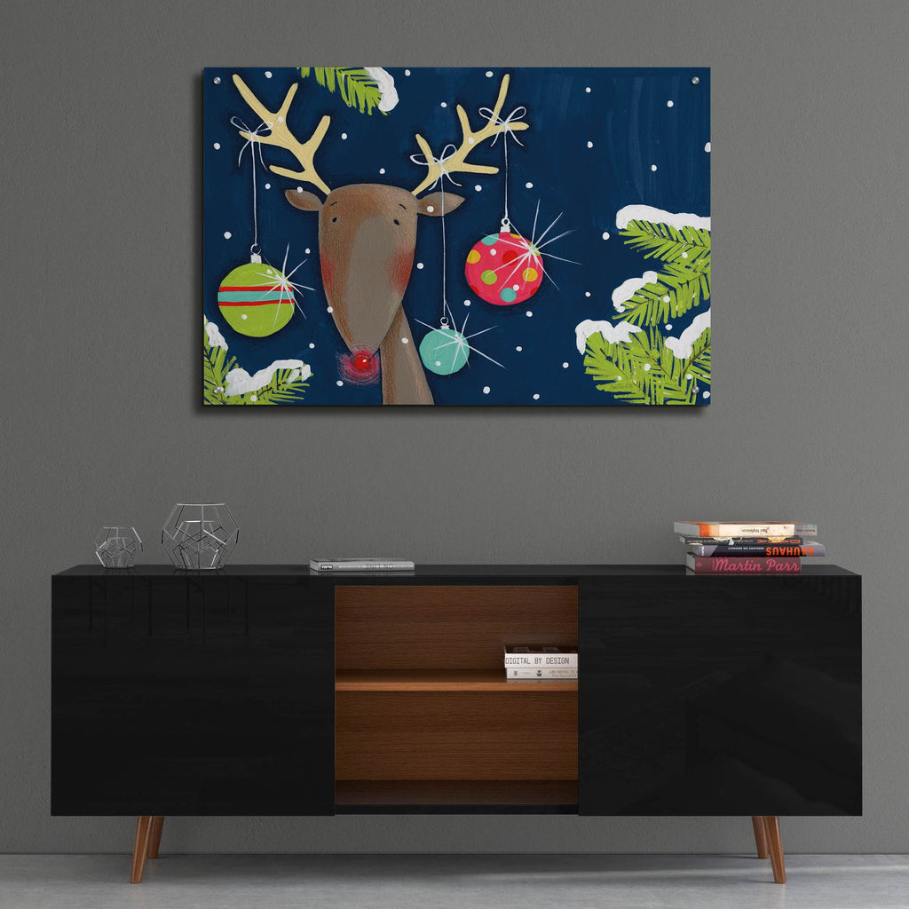 Bright Christmas Deer Blue by Anne Tavoletti - 36x24 acrylic wall art in a room