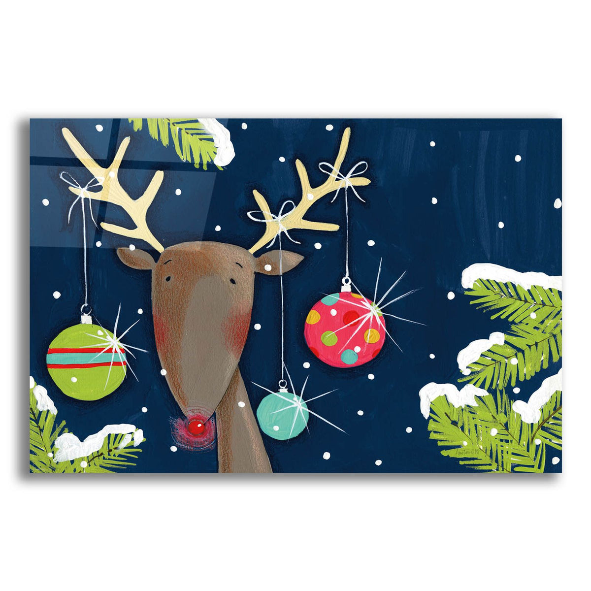Bright Christmas Deer Blue by Anne Tavoletti acrylic glass wall art