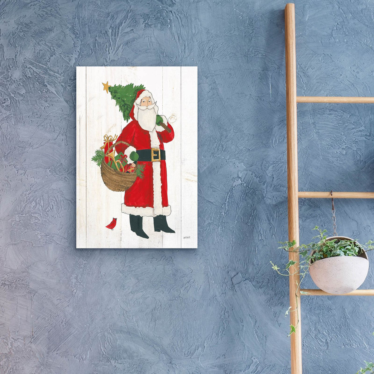Vintage St Nick 3 No Words On White Wood V2 by Anne Tavoletti - 16x24 acrylic wall art in a room