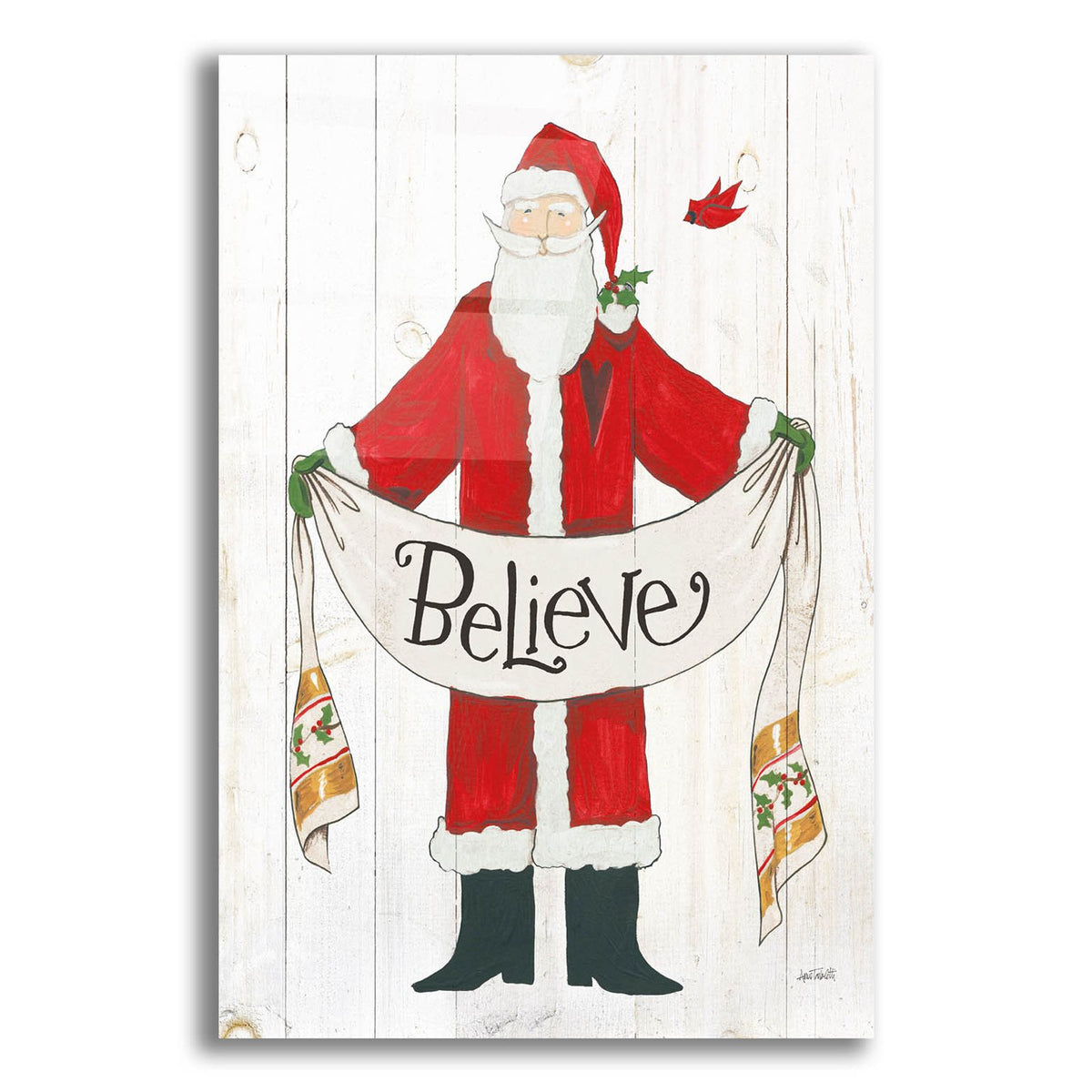 Vintage St Nick 4 On White Wood V2 by Anne Tavoletti acrylic glass wall art