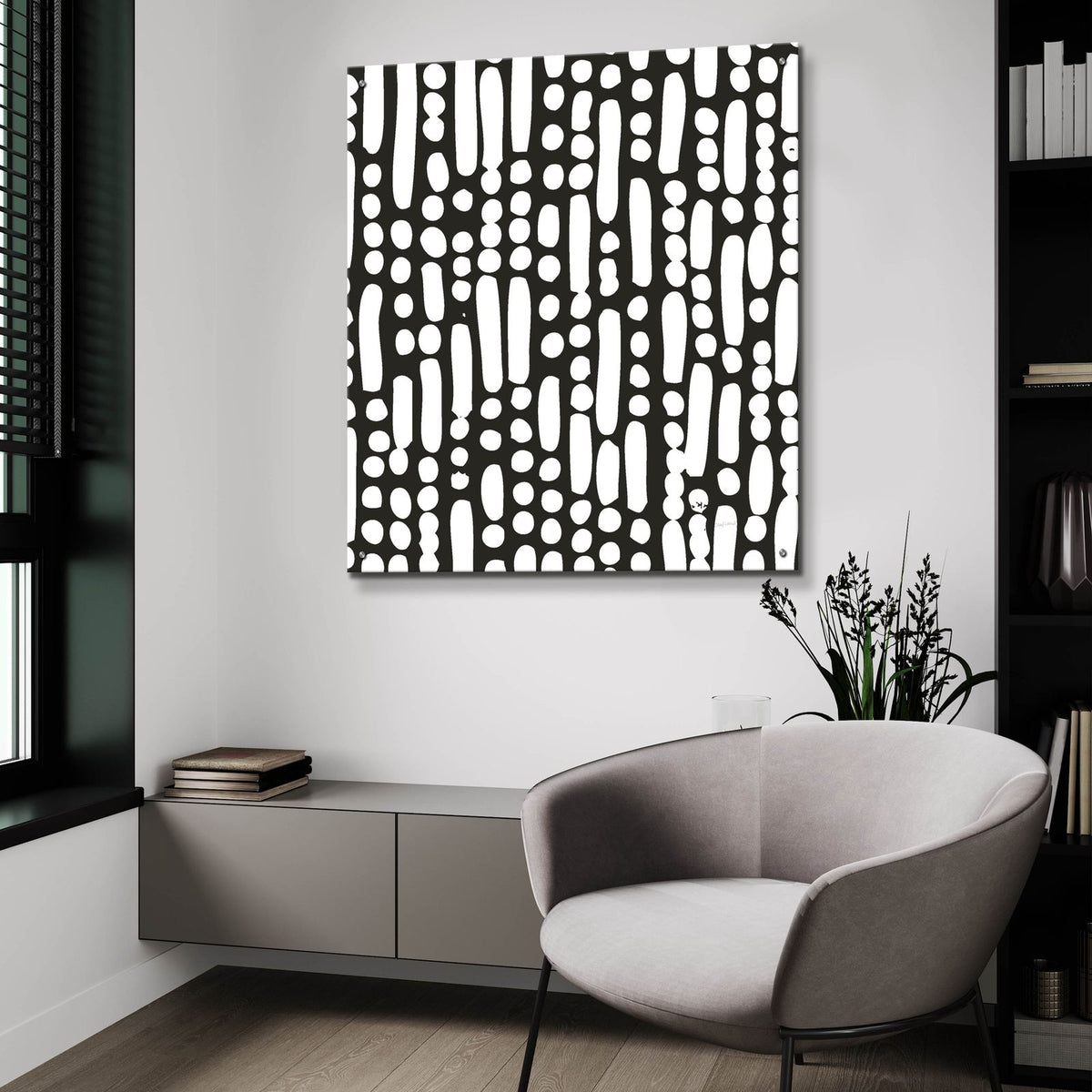 Cross Current Square Up 1 Bw by Cheryl Warrick - 36x36 acrylic wall art in a room