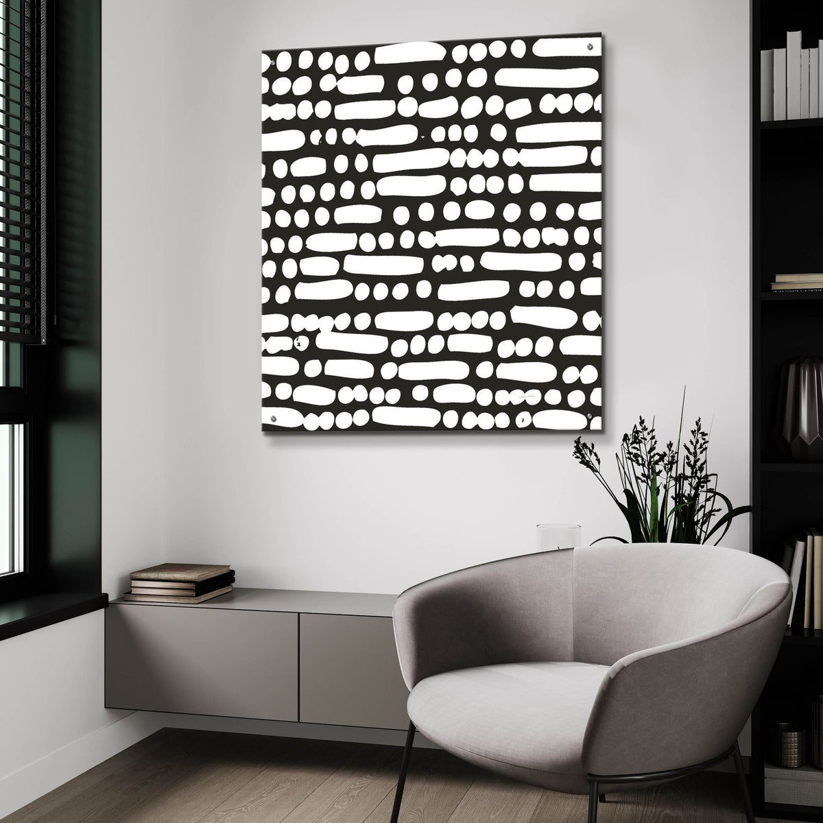 Cross Current Square Up 2 Bw by Cheryl Warrick - 36x36 acrylic wall art in a room