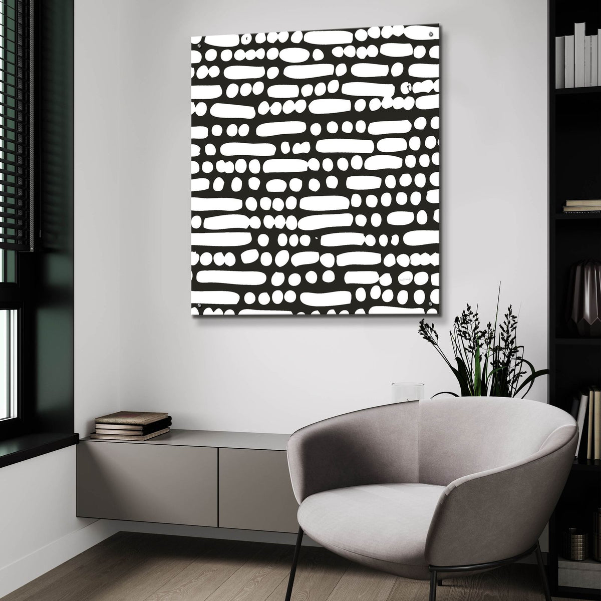 Cross Current Square Up 3 Bw by Cheryl Warrick - 36x36 acrylic wall art in a room