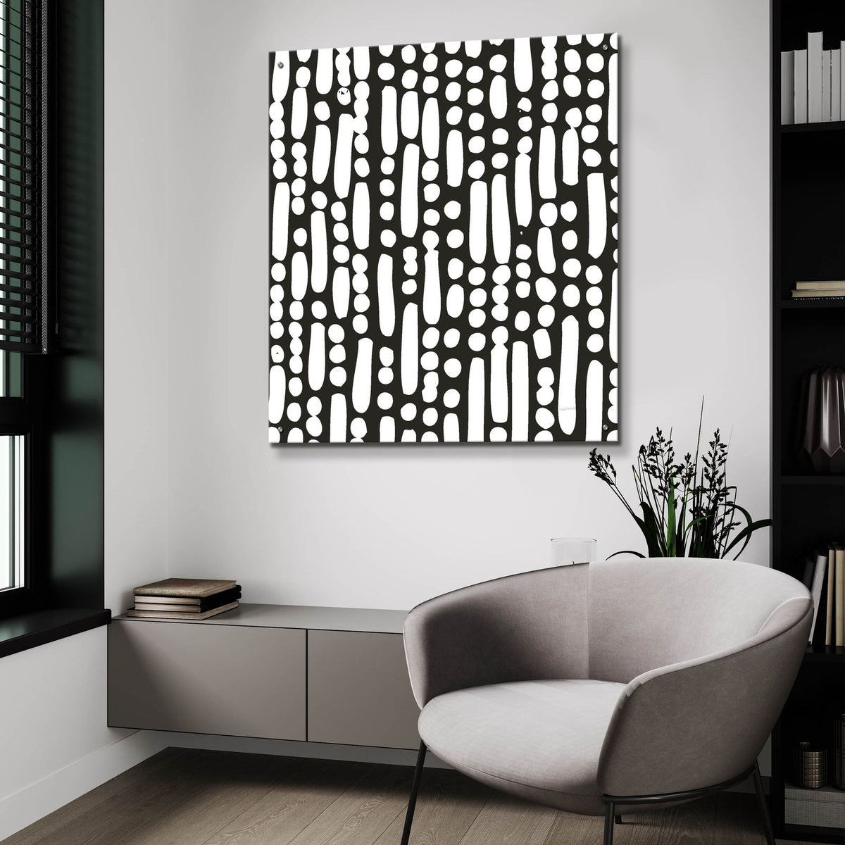 Cross Current Square Up 4 Bw by Cheryl Warrick - 36x36 acrylic wall art in a room