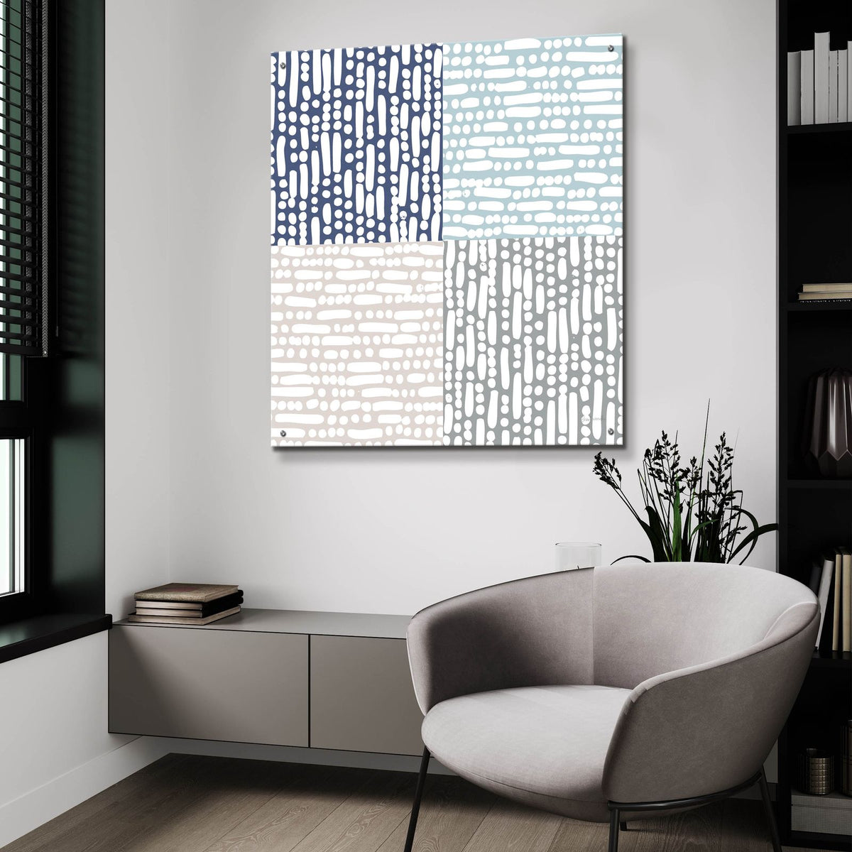Cross Current Square Up Cool by Cheryl Warrick - 36x36 acrylic wall art in a room