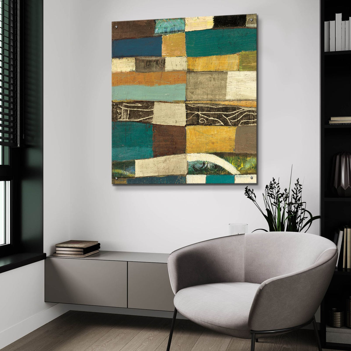 Eileen 4 Blue by Cheryl Warrick - 36x36 acrylic wall art in a room