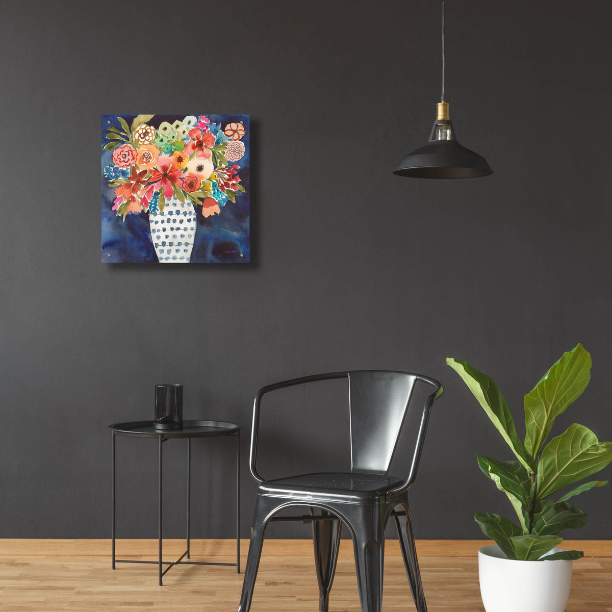 Floral Beauty 2 Striped Vase by Cheryl Warrick - 24x24 acrylic wall art in a room