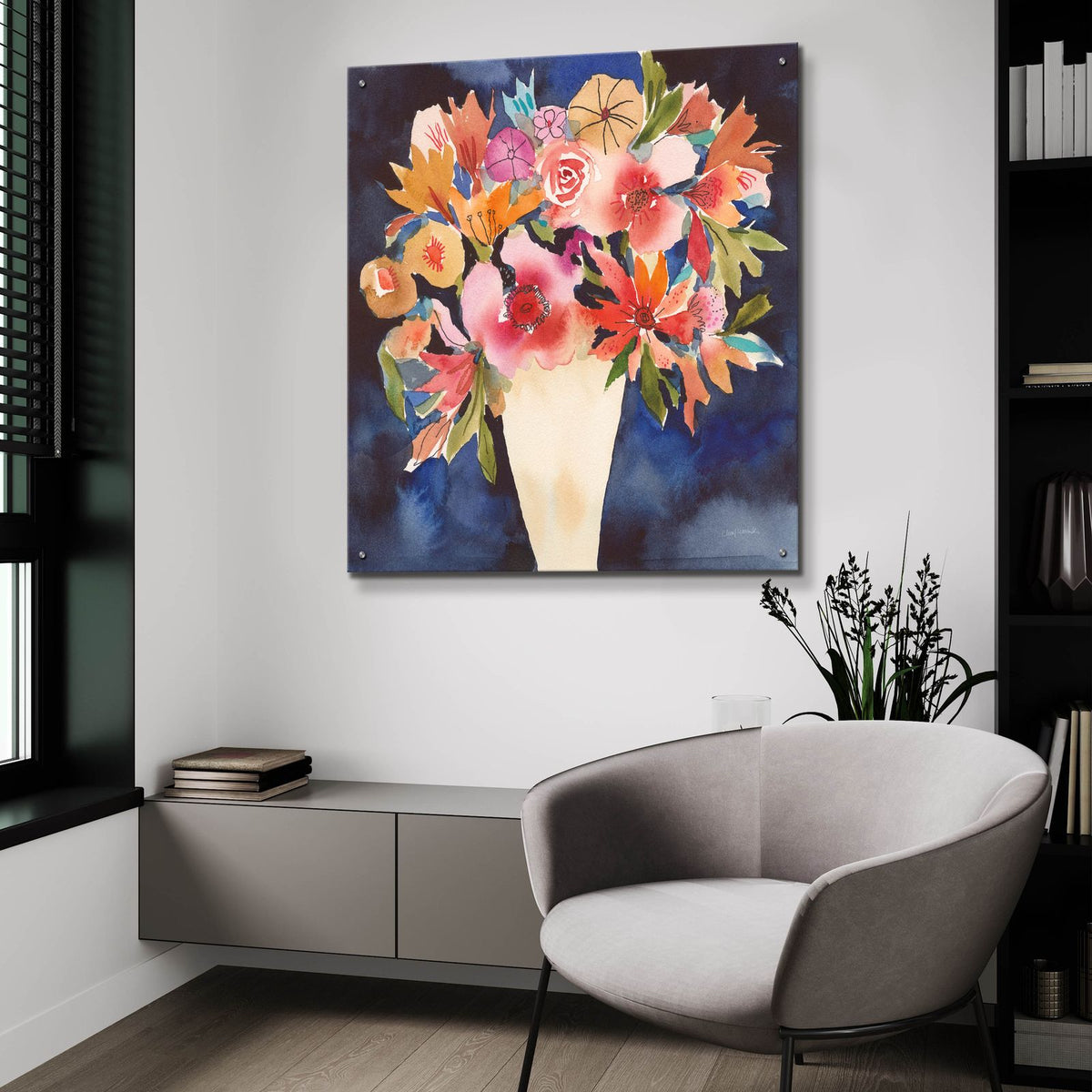 Floral Beauty 5 Cream Vase by Cheryl Warrick - 36x36 acrylic wall art in a room