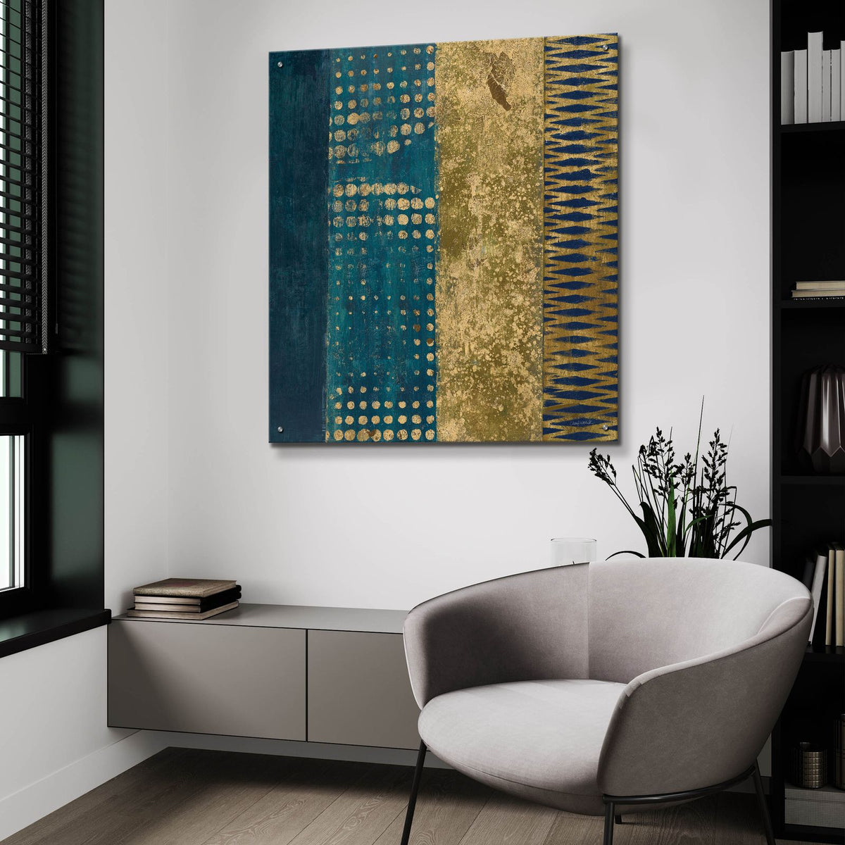 Juxtapose 3 Metallic by Cheryl Warrick - 36x36 acrylic wall art in a room