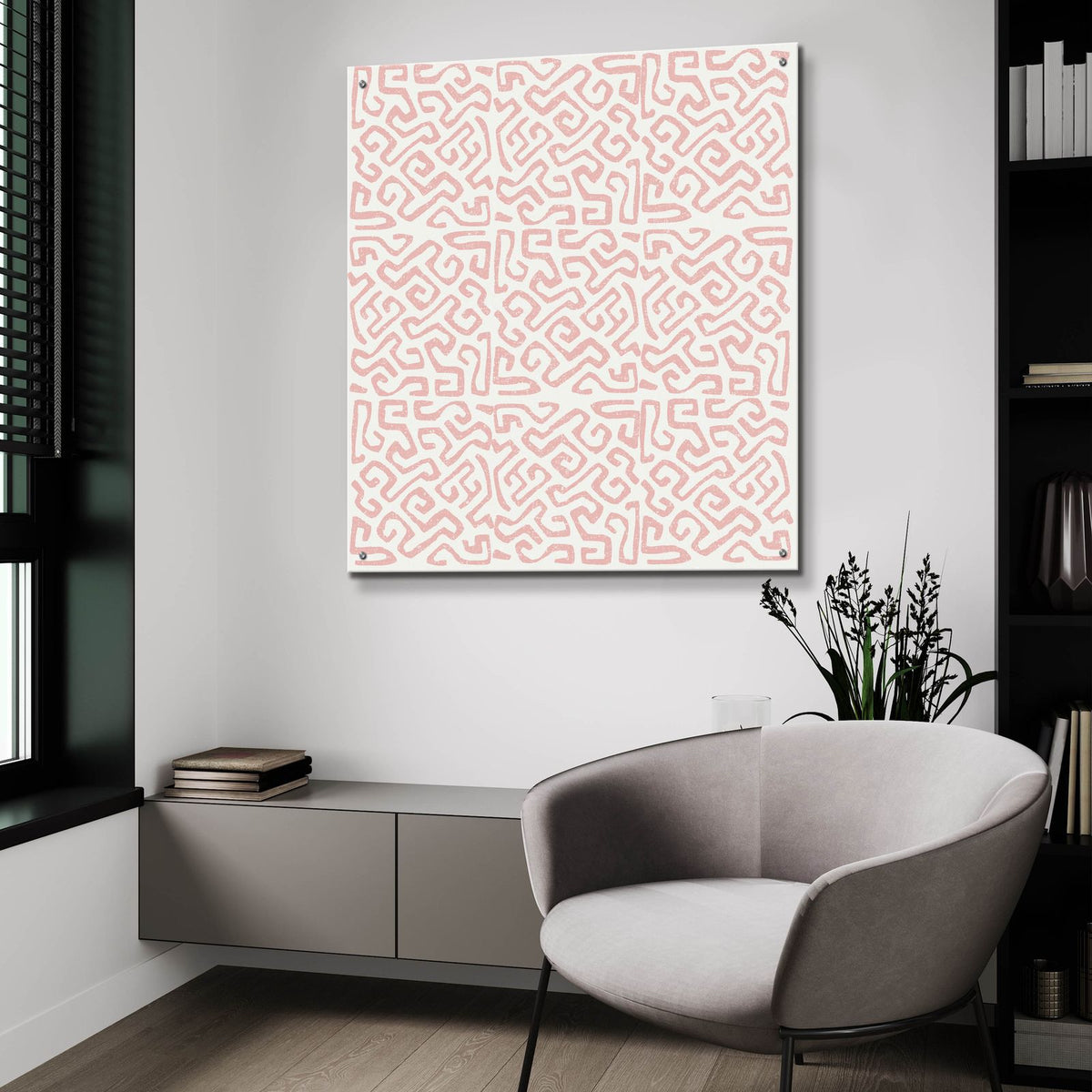 Kuba Play 1 Blush by Cheryl Warrick - 36x36 acrylic wall art in a room