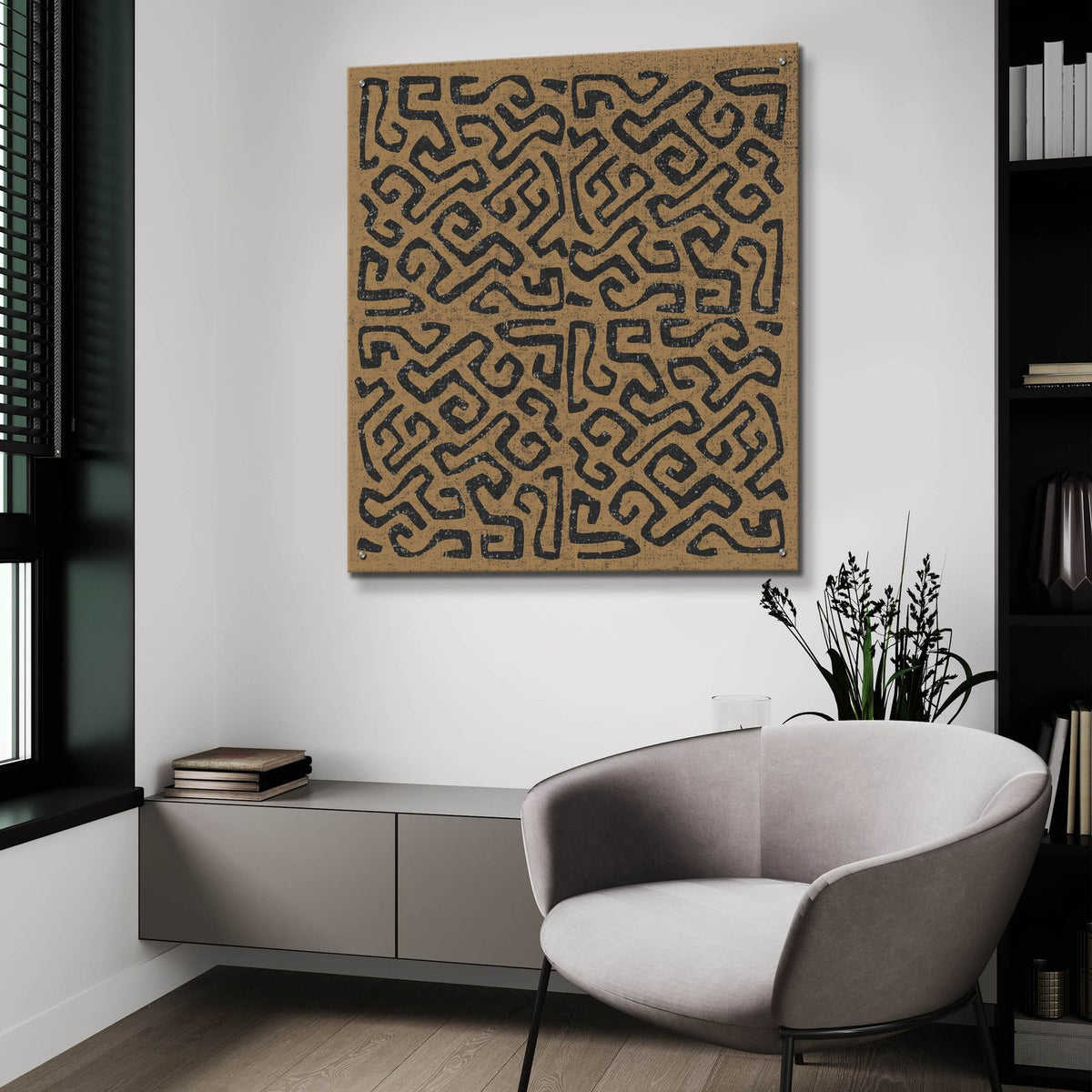 Kuba Play 1 Brown by Cheryl Warrick - 36x36 acrylic wall art in a room
