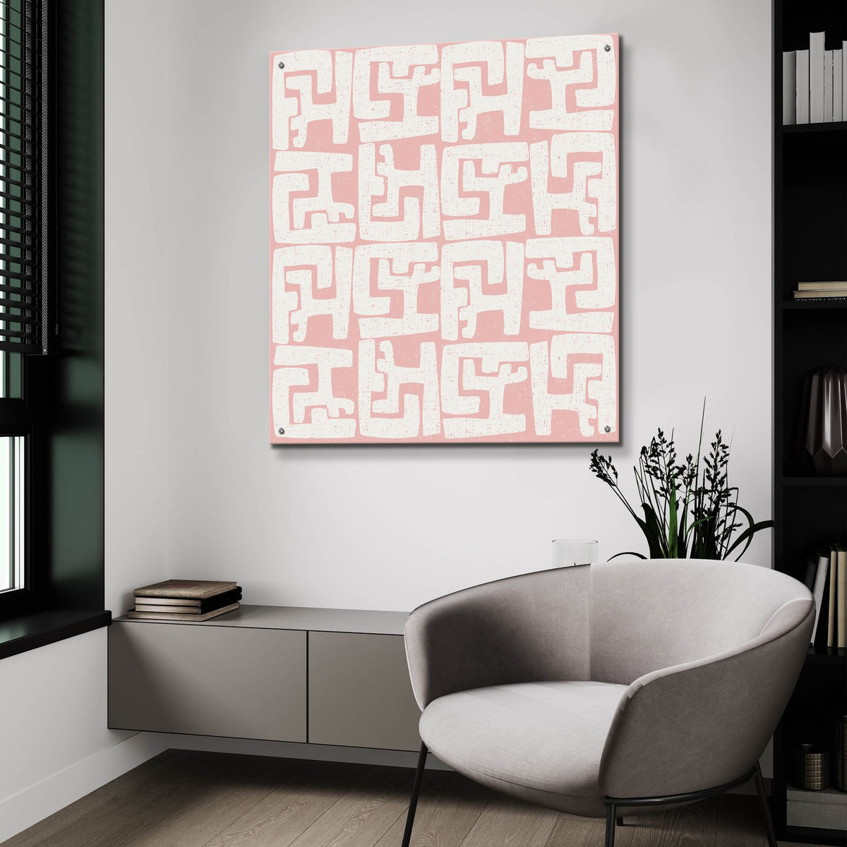 Kuba Play 2 Blush by Cheryl Warrick - 36x36 acrylic wall art in a room