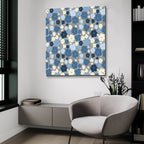 Main Street Garden Toss Blue And White by Cheryl Warrick - 36x36 acrylic wall art in a room