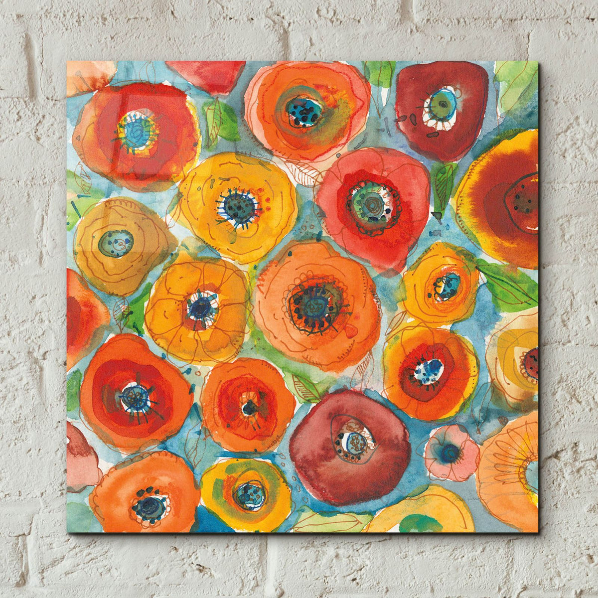 Sun Poppies 2 by Cheryl Warrick - 12x12 acrylic wall art in a room