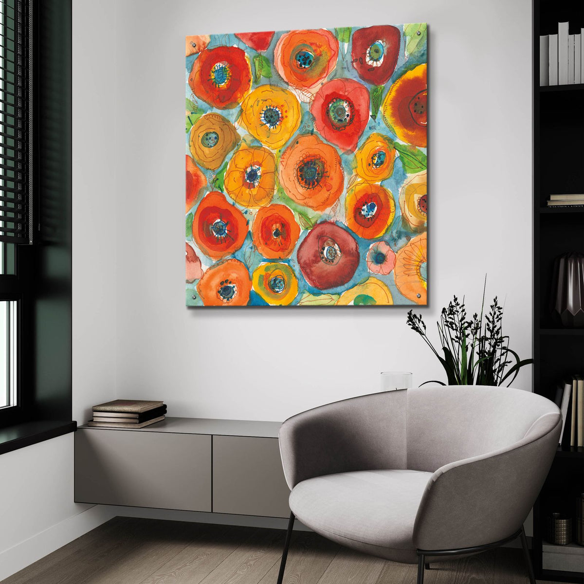 Sun Poppies 2 by Cheryl Warrick - 36x36 acrylic wall art in a room