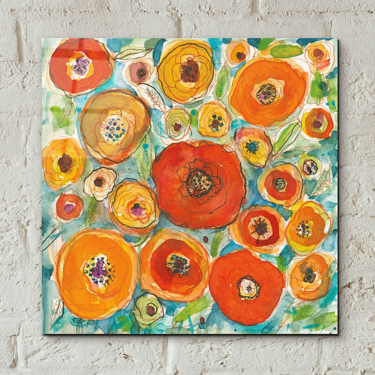 Sun Poppies 3 by Cheryl Warrick - 12x12 acrylic wall art in a room