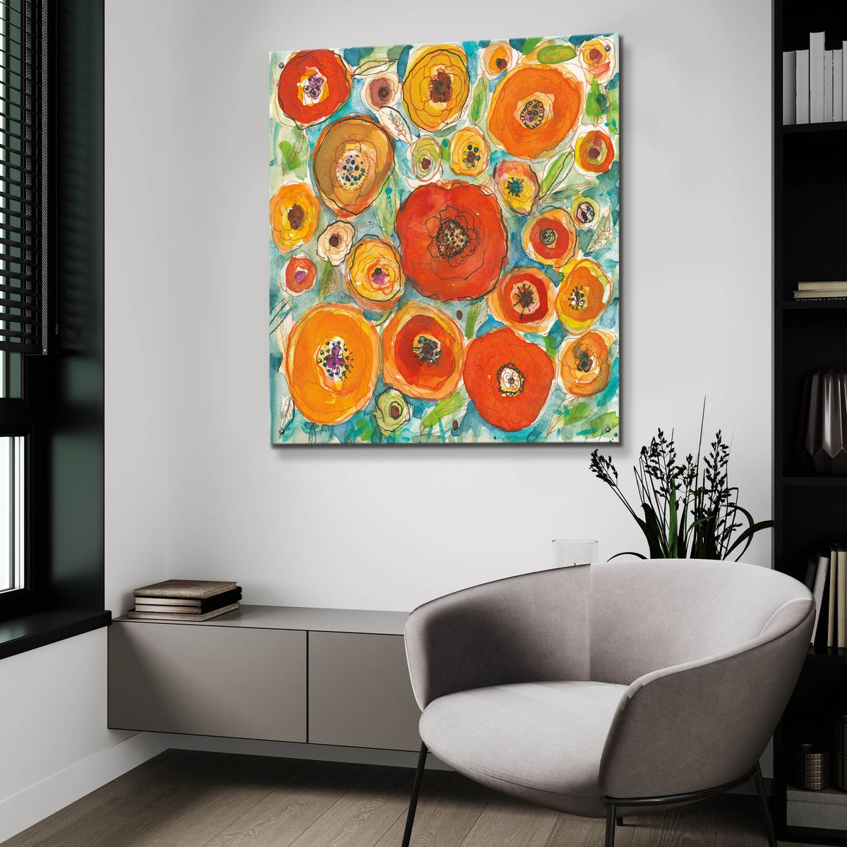 Sun Poppies 3 by Cheryl Warrick - 36x36 acrylic wall art in a room