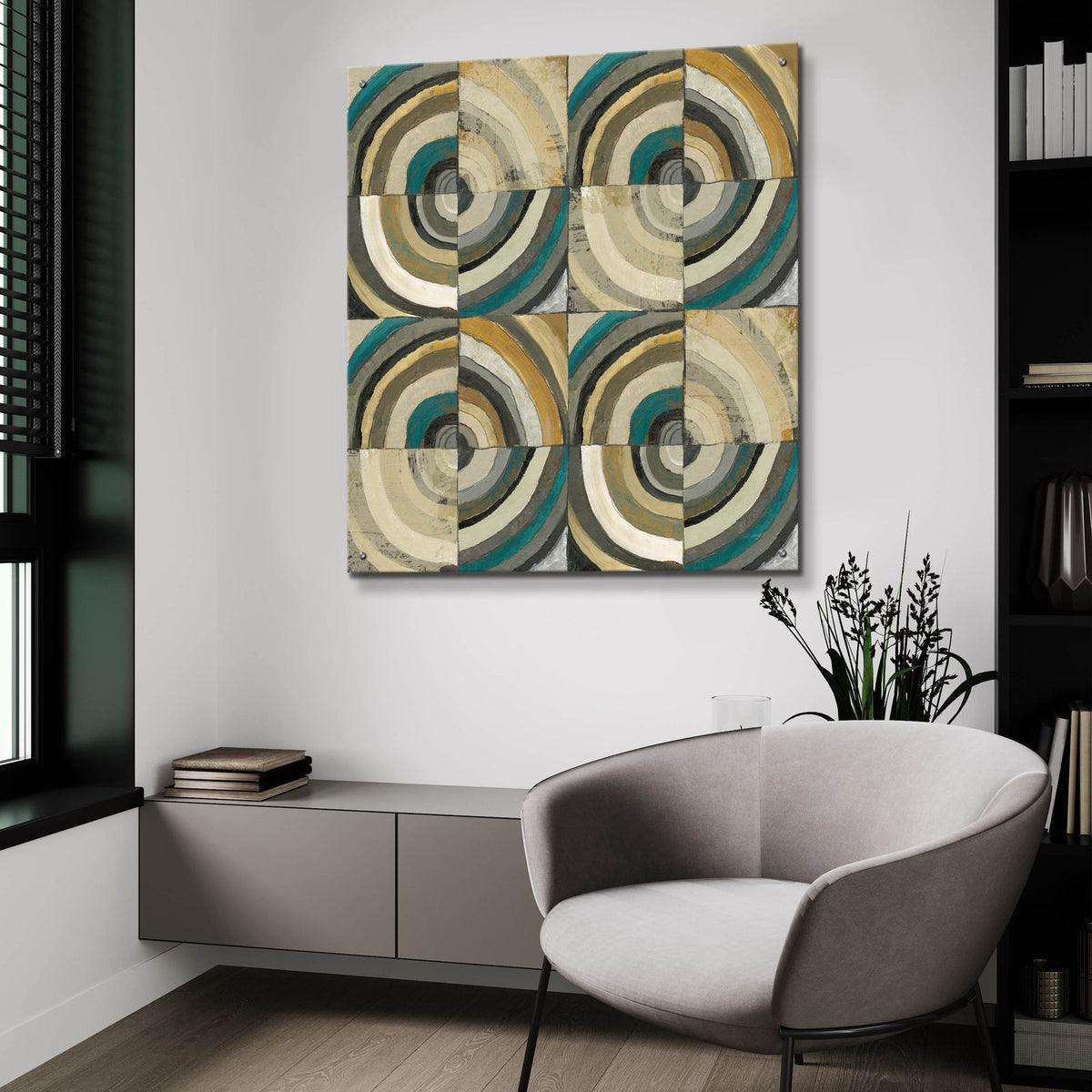 The Center 2 Abstract Turquoise by Cheryl Warrick - 36x36 acrylic wall art in a room