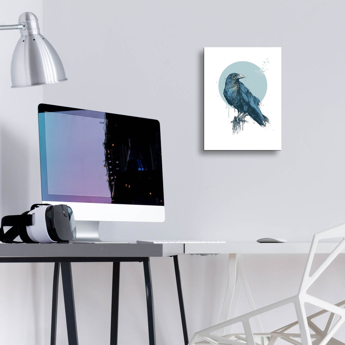 Blue Crow by Balazs Solti - 12x16 acrylic wall art in a room