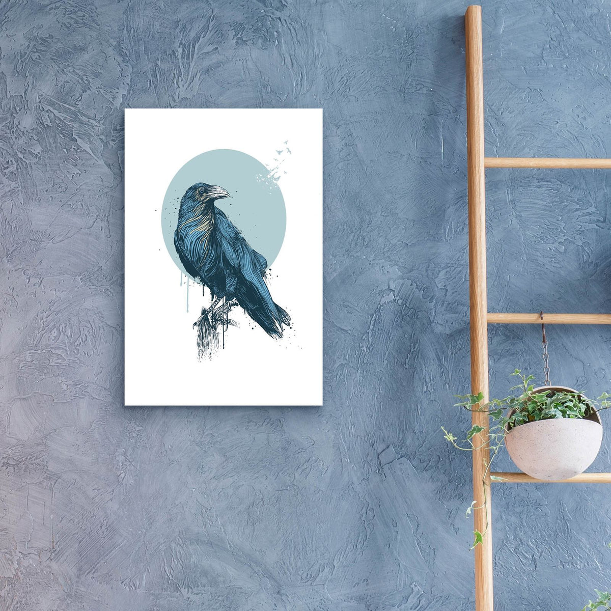 Blue Crow by Balazs Solti - 16x24 acrylic wall art in a room