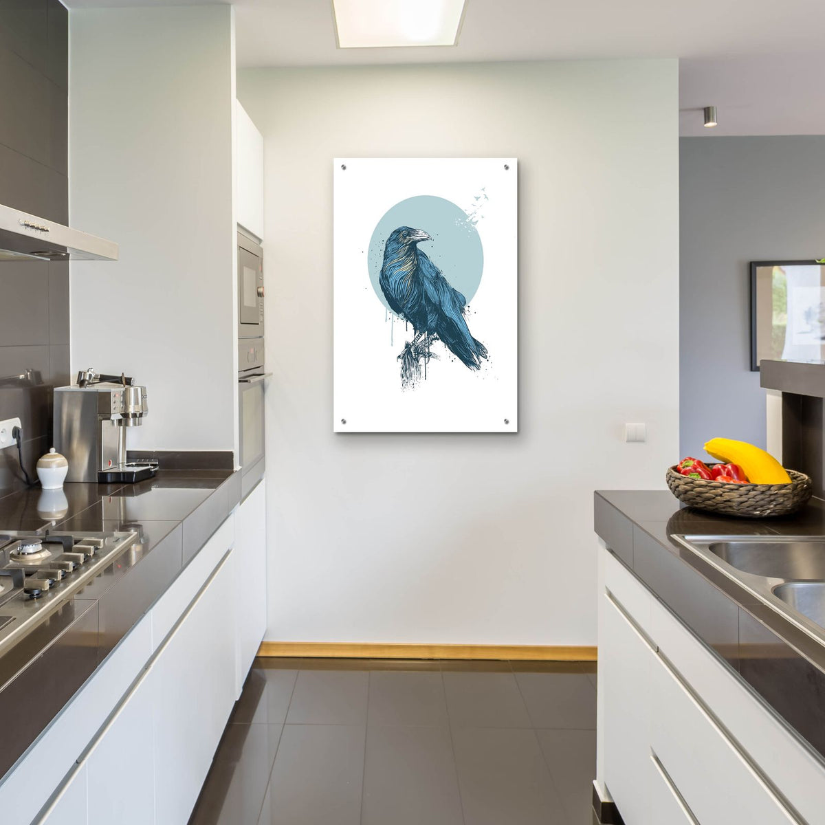 Blue Crow by Balazs Solti - 24x36 acrylic wall art in a room