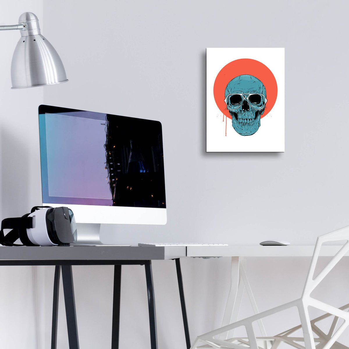 Blue Skull by Balazs Solti - 12x16 acrylic wall art in a room