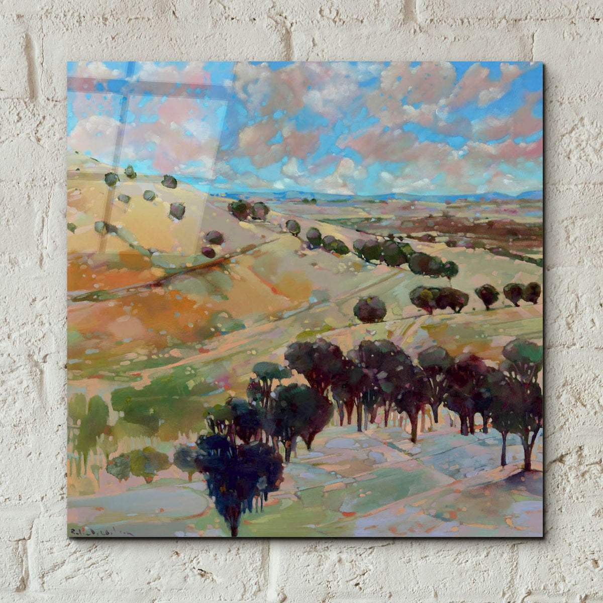 Trail Hill Tapestry by Balazs Solti - 12x12 acrylic wall art in a room