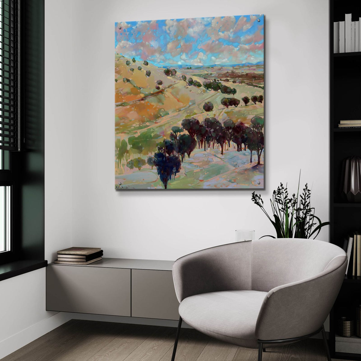 Trail Hill Tapestry by Balazs Solti - 36x36 acrylic wall art in a room