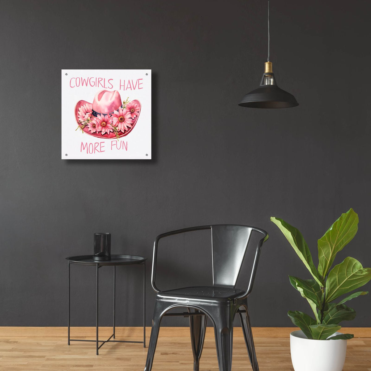 Cowgirls Fun Hat by Andrea Haase - 24x24 acrylic wall art in a room