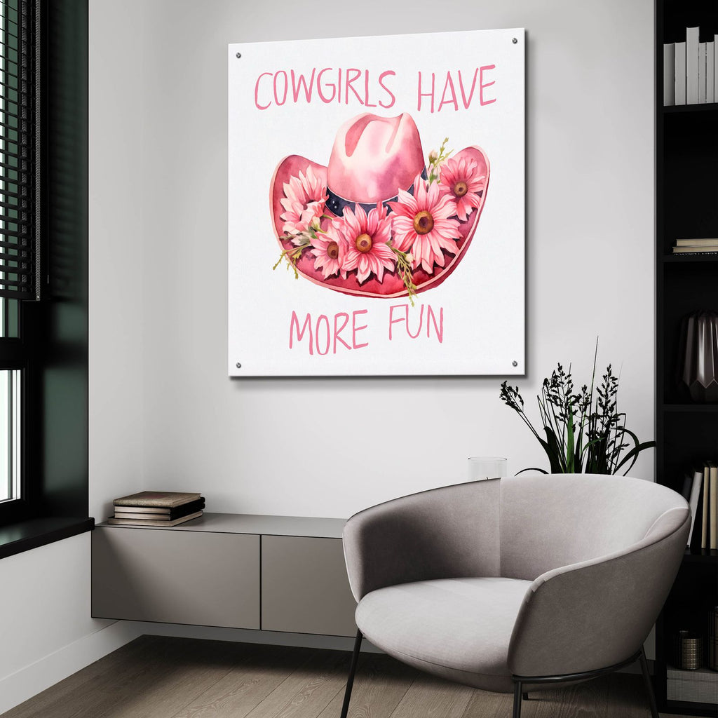Cowgirls Fun Hat by Andrea Haase - 36x36 acrylic wall art in a room