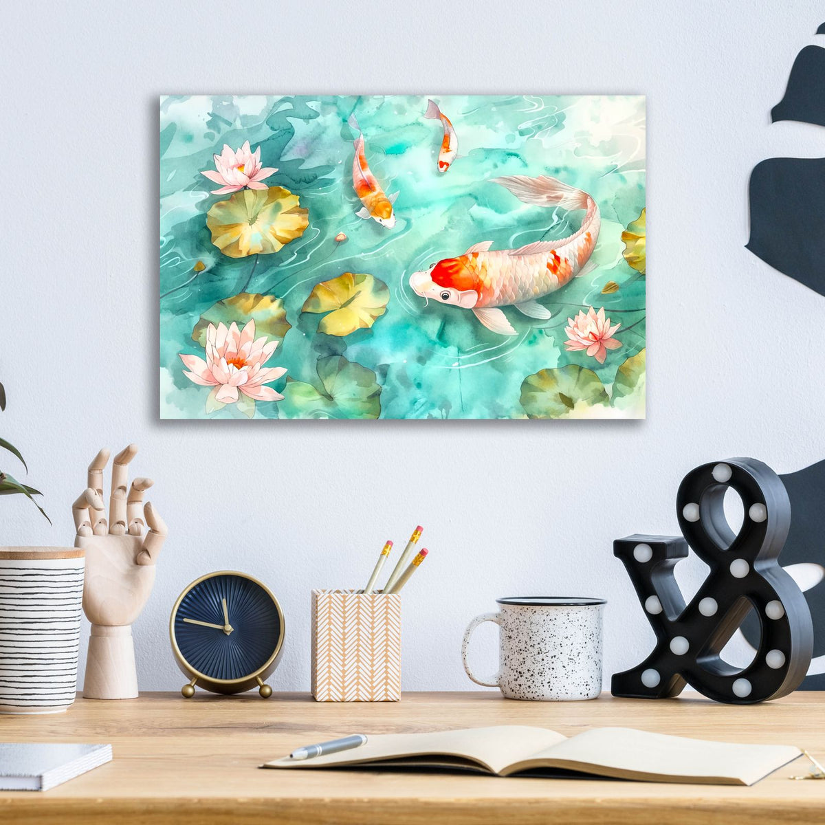 Koi Lily Pond by Andrea Haase - 16x12 acrylic wall art in a room