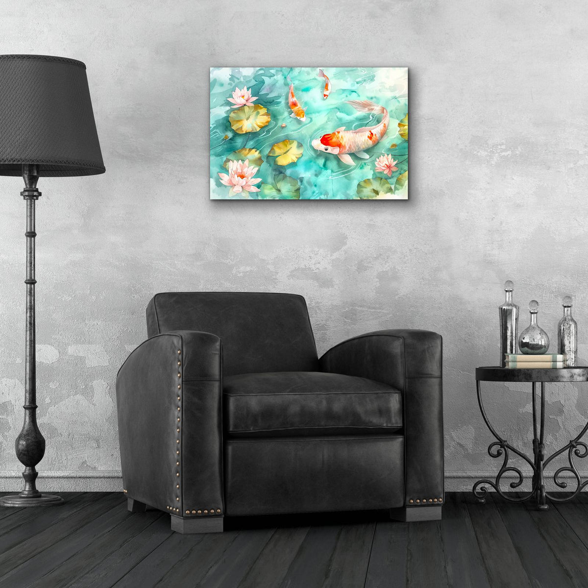 Koi Lily Pond by Andrea Haase - 24x16 acrylic wall art in a room