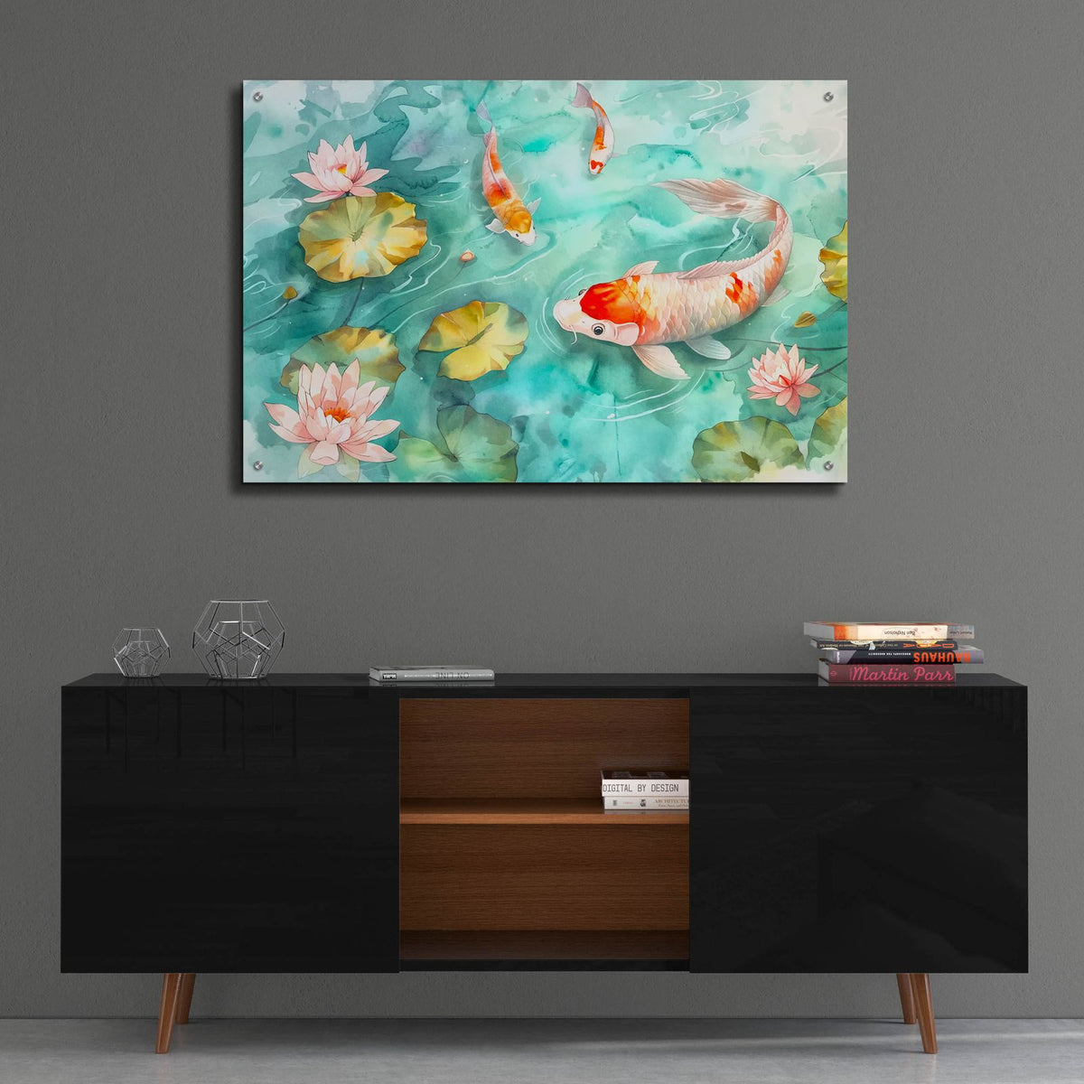 Koi Lily Pond by Andrea Haase - 36x24 acrylic wall art in a room