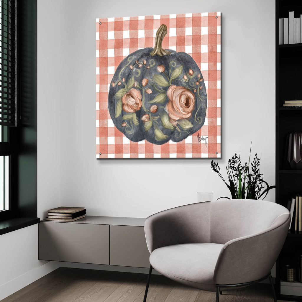 Blue Floral Pumpkin by Ashley Bradley - 36x36 acrylic wall art in a room